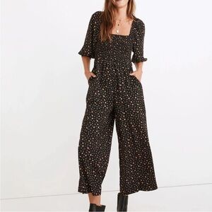Madewell Black Jumpsuit with Puff Sleeves and Wide-Leg Design